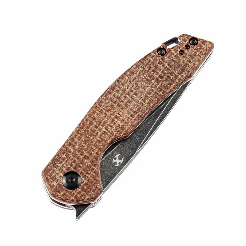 Mini Accipiter Front Flipper Knife Brown Micarta Handle(2.9"154CM Blade)Kim Ning Design-T2007A3 Brown | Folding Pocket Knives