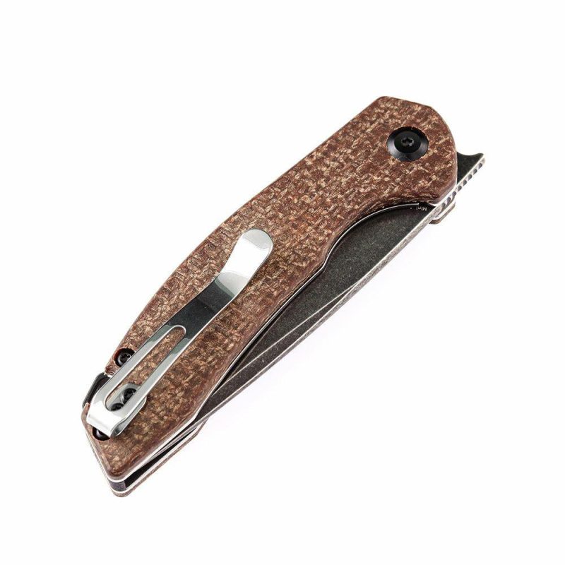 Mini Accipiter Front Flipper Knife Brown Micarta Handle(2.9"154CM Blade)Kim Ning Design-T2007A3 Brown | Folding Pocket Knives