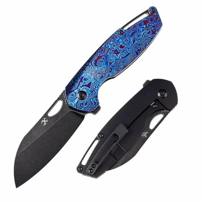 Model 6 K1022B4 Black Stonewashed CPM-S35VN Blade Timascus + Black Anodized Titanium Handle Designed by Nick Swan | Folding Pocket Knives