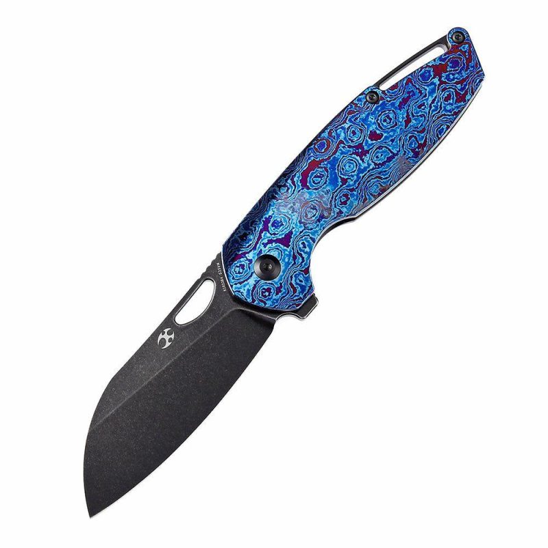 Model 6 K1022B4 Black Stonewashed CPM-S35VN Blade Timascus + Black Anodized Titanium Handle Designed by Nick Swan | Folding Pocket Knives