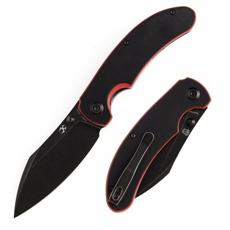 Nesstreet Thumb Stub Knife Black & Red G10 Handle (3.58”154CM Blade) Karambit Maker-T1039A2 | Folding Pocket Knives