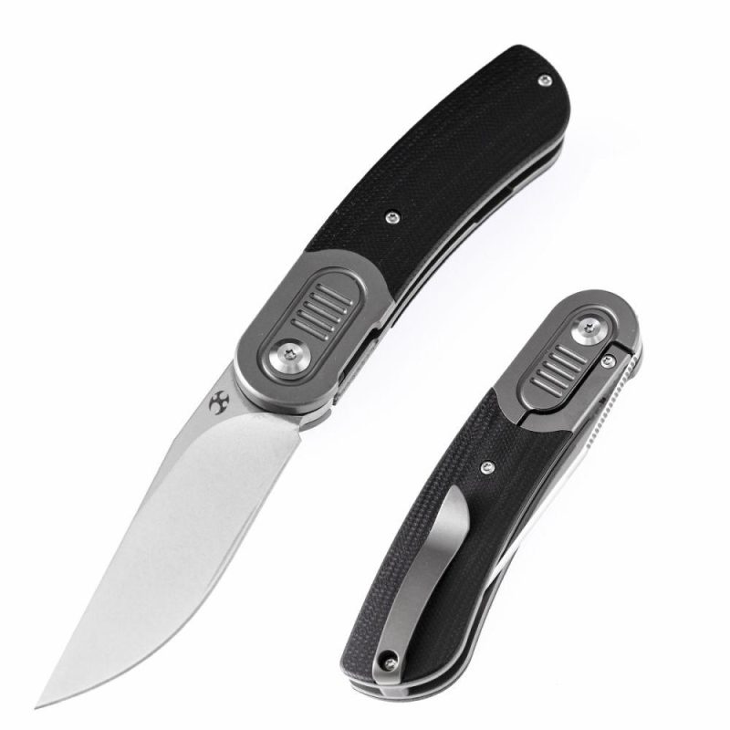 Reverie Front Flipper Knife Black G10+ Titanium Bolster Handle (2.92” CPM S35VN Blade)Justin Lundquist Design-K2025A1 Black | Folding Pocket Knives