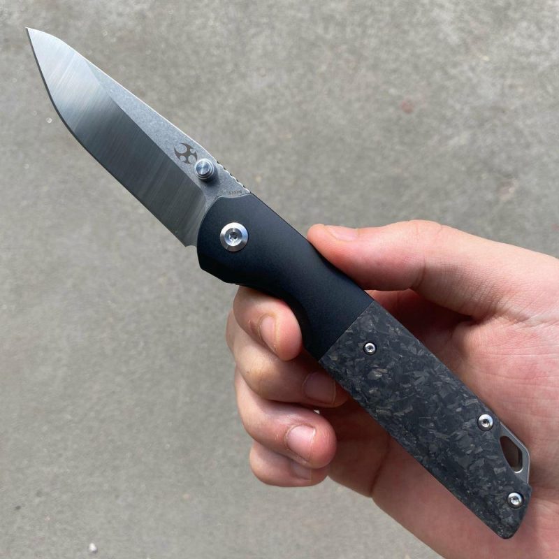 Warrior Thumb Studs Knife Titanium+Carbon Fiber Handle (3.46” CPM S35VN Blade) Kim Ning Design-K1005T6 Black | Folding Pocket Knives