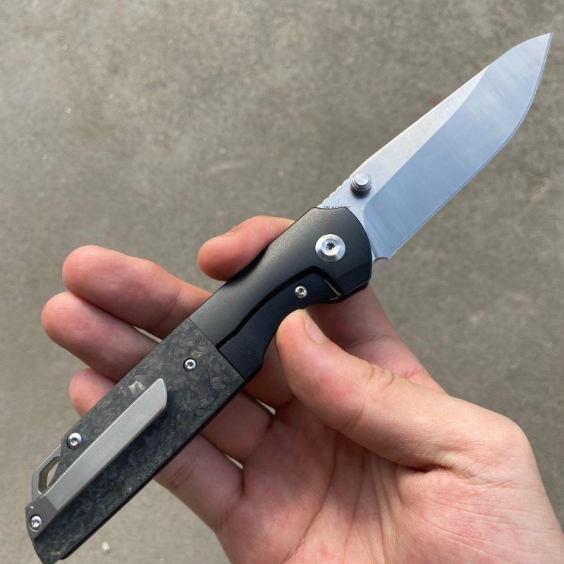 Warrior Thumb Studs Knife Titanium+Carbon Fiber Handle (3.46” CPM S35VN Blade) Kim Ning Design-K1005T6 Black | Folding Pocket Knives