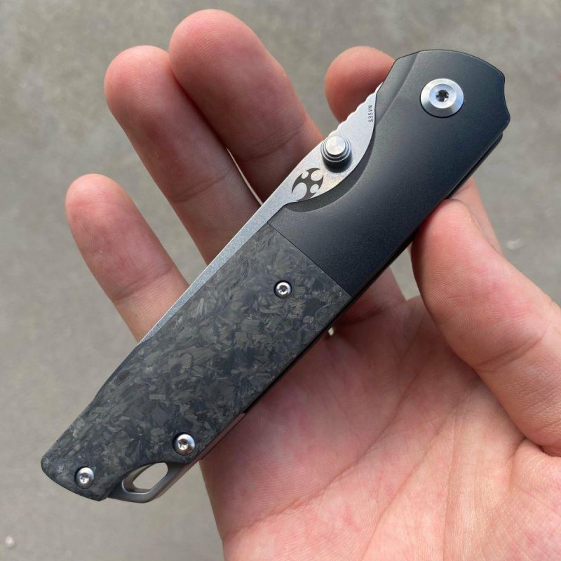 Warrior Thumb Studs Knife Titanium+Carbon Fiber Handle (3.46” CPM S35VN Blade) Kim Ning Design-K1005T6 Black | Folding Pocket Knives