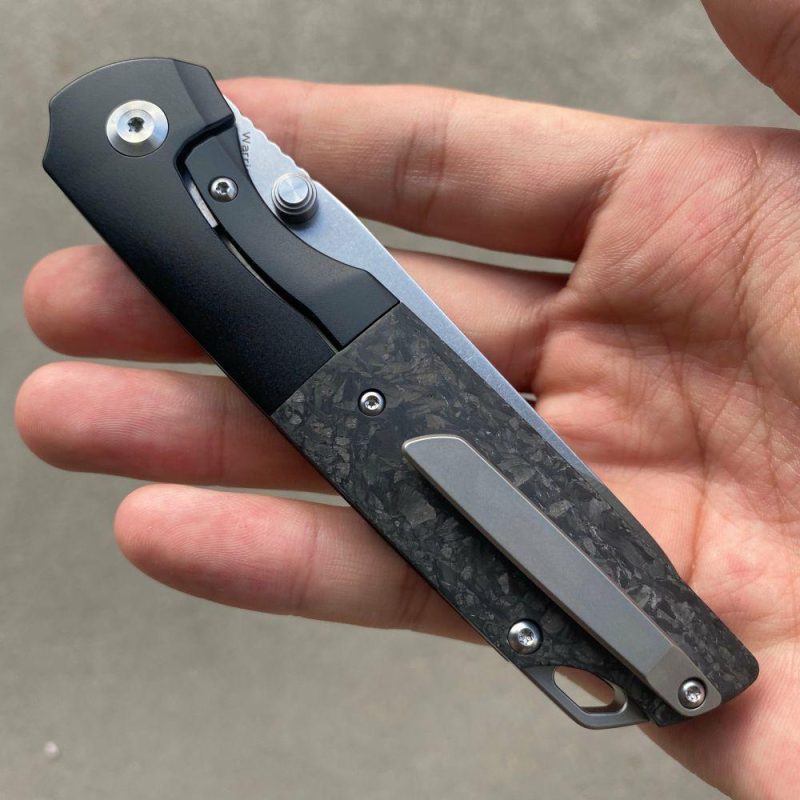 Warrior Thumb Studs Knife Titanium+Carbon Fiber Handle (3.46” CPM S35VN Blade) Kim Ning Design-K1005T6 Black | Folding Pocket Knives