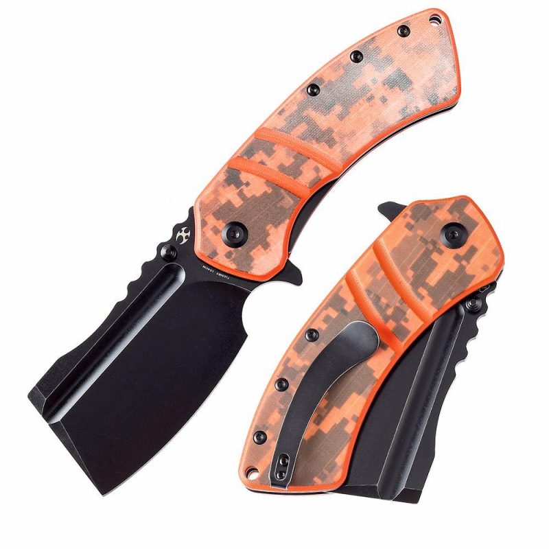 XL Korvid T1030B3 Black Stonewashed 154CM Blade Orange and Camouflage G10 Handle Designed by Koch Tools Orange Camouflage | Folding Pocket Knives