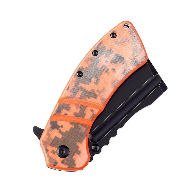 XL Korvid T1030B3 Black Stonewashed 154CM Blade Orange and Camouflage G10 Handle Designed by Koch Tools Orange Camouflage | Folding Pocket Knives